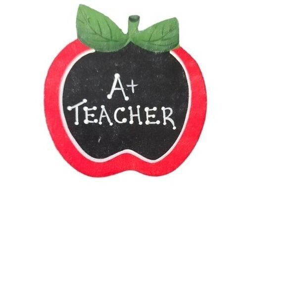 Vintage Wooden A+ Teacher Apple Chalkboard Look Pin Brooch - Picture 1 of 7